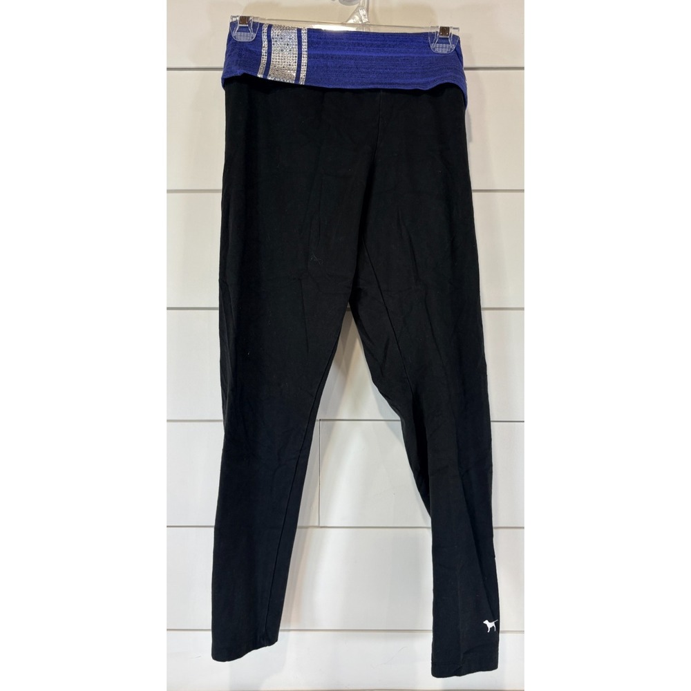 Victoria's Secret Black Blue Yoga Pants Rhinestones Leggings PINK Brand Medium M